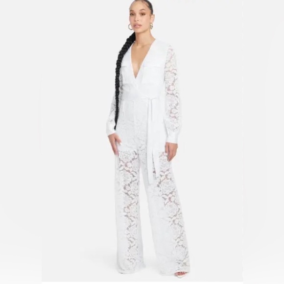 NWT Bebe Boho Wide Leg Lace Jumpsuit Sz 8 - Picture 1 of 10